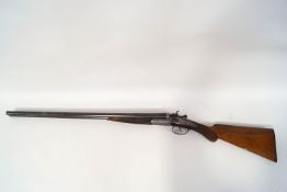 An Ahca Osbourne 12 gauge side by side hammer gun, recently refurbished , sleeved,