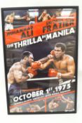 A reproduction promotional poster of Muhammad Ali versus Joe Frazier 'Thrilla in Manilla' 90cm x