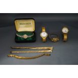 A collection of four ladies wristwatches; one set with marcasite and cased;
