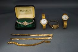 A collection of four ladies wristwatches; one set with marcasite and cased;