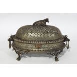 A Victorian silver plated butter dish, cow finial to pierced cover,