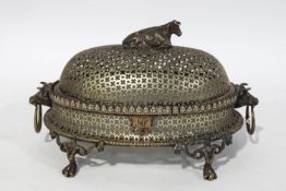 A Victorian silver plated butter dish, cow finial to pierced cover,