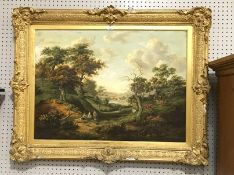 English School, late 18th/19th century, Figures within a landscape, Oil on Board,
