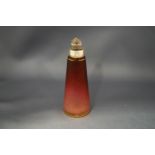 A silver topped dressing table red glass scent bottle, Birmingham 1907, of flared cylindrical form,