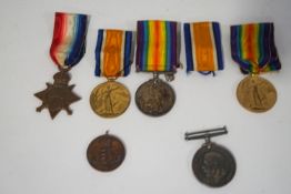 Five WWI medals, three named to 170867 F.Wanstall, S.P.O. R.N, and two named to WR-43429 PNR.H.