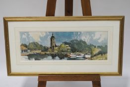 Edward Wesson (1910-1983), Sunbury on Thames, Watercolour, signed lower left, 23cm x 69.