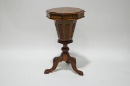 A Victorian walnut marquetry sewing table,