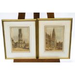Continental School, late 19th century, Town scene with church, Watercolour, A pair, 26.