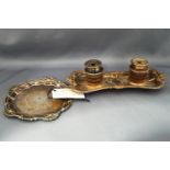 A silverplate standish, with two wells,