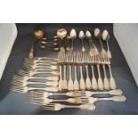 A quantity of plated cutlery, fiddle,