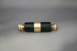 A green glass double ended scent bottle,