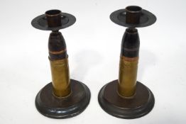 A pair of Boer War shell case candlesticks,