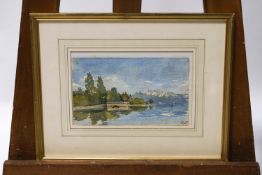 D B, Lake View with mountains beyond, Watercolour, Signed with initials lower right and dated 98,