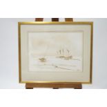 British School (20th century), Oasthouses and moored sailing boats, Watercolours, a pair,