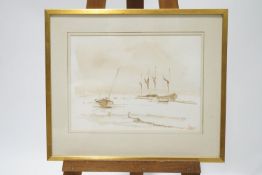 British School (20th century), Oasthouses and moored sailing boats, Watercolours, a pair,