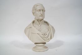 A Victorian Copeland Parian bust of Prince Albert, inscribed to reverse 'J P Westmacott sc 1853',