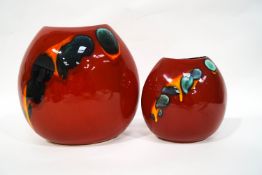 A Poole Pottery 'Living Glaze' oval vase, 26cm high, and a smaller similar example,
