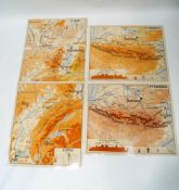 Seven early 20th century French geographical teaching maps, double sided and laminated,