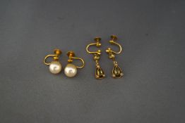 A pair of Edwardian peridot and seed pearl drop earrings,
