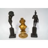 A pair of bronze figures of Gladiators on pedestal bases,