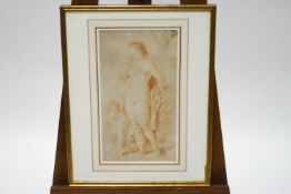 French school, late 18th century, Female nude with a putto, red chalk,