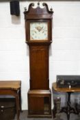 A 19th century 30 hour oak longcase clock with swan neck pediment and brass mounts,