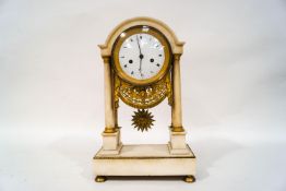 A 19th century French white marble four pillar mantel clock, with eight day movement,