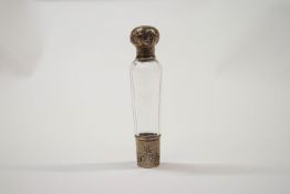 A French silver mounted glass flask, with pull off cup base,
