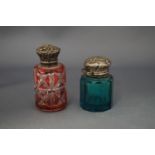 A small green glass scent bottle,