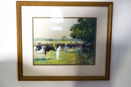 Matthew G Underwood, Cattle in a landscape, Watercolour, Signed lower right,