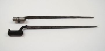 Two 19th century socket bayonets from muzzle loading muskets, one stamped 'Prest, Manchester',