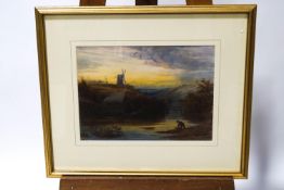 Charles Smith Varley On the riverbanks at twilight Watercolour Signed lower right 26.5cm x 37.