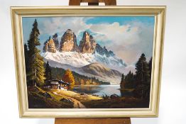 Wolfgang Heinze, Alpine scene, Oil on canvas, Signed lower left,