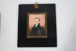 English school, early 19th century, portrait miniature of a gentleman wearing a black jacket,