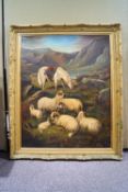 English school, 19th century, Style of John Baker, Sheep and a pony in a highland landscape,