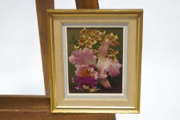 Tchistorski, Orchids, oil on board, signed lower right, label to verso,