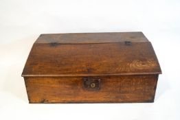 An early 18th century oak Bible box, with one replacement hinge and lock,