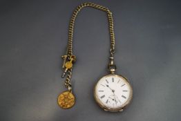 A continental silver open faced pocket watch;