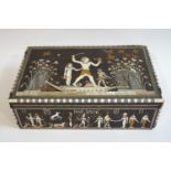 An Egyptian Revival hardwood box, inlaid with bone and mother of pearl,