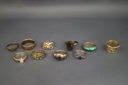 A collection of ten silver and silver coloured rings