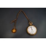 A 9 carat gold Waltham open faced pocket watch, with a metal inner screw case,