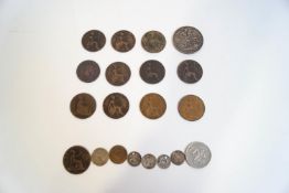 A Victoria 1895 Crown, old head, together with Victorian pennies,