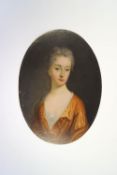 English School, early 18th Century, Portrait of a lady wearing a brown dress, oil on copper, 14.