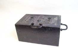 A William IV military cast iron strong box, the lid with a crown over 'R',