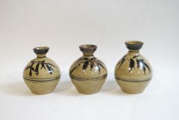 Jeremy Leach (b1941), a group of three Lowerdown pottery stoneware vases of globular form,