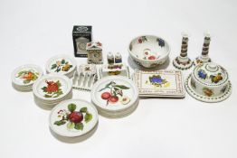 A quantity of Portmeirion Pomona pattern tablewares, including a pair of candlesticks, toastrack,