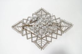 A French white beaded funeral flower decoration,