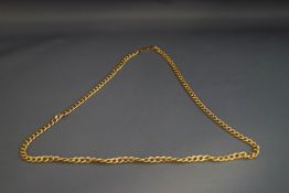 A 9 carat gold chain, of hollow filed curb links, 60 cm long, 10.