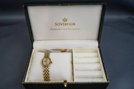 Sovereign, a 9 carat gold and diamond set lady's bracelet watch,