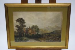 A McArthur (English, 19th century), House within mountainous landscape, watercolour,